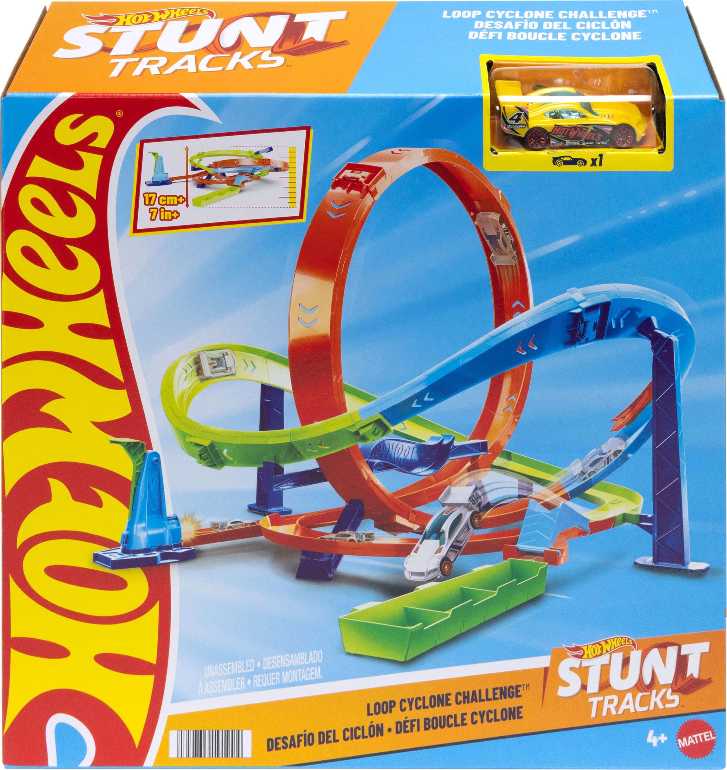 Hot Wheels Toy Car Track Set, Action Loop Cyclone Challenge, 18-in Tall, 2 Ways to Play & Easy Storage, with 1:64 Scale Vehicle