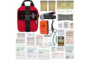 RHINO RESCUE IFAK Trauma Kit with C-A-T Tourniquet, Tactical First Aid Kit Molle Pouch for Military, Combat, Car, Camping, Hiking, Travel (Red)
