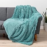 PAVILIA Teal Green Fluffy Throw, Fuzzy Blanket for Women Men, Super Soft Thick Faux Fur Sherpa, 50x60