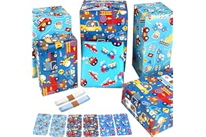 BWLOIES Wrapping Paper for Kids Boys Birthday Wrapping Paper Sheets with Police Car Fire Trucks Crane Ambulance Giraffe Elephant Gift Wrapping Paper Children Birthday Gift Wrap Set Birthday Paper with Tags