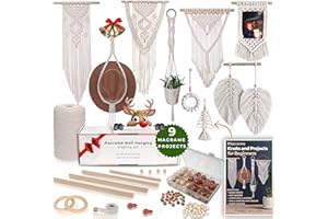 MIGO Creates DIY Macrame Kit for Beginners with 9 Macrame Projects Ebook, 115 Pcs Macrame Supplies & 220yd Cotton Yarn | Create Unique Bohemian Decor Craft Projects! Perfect DIY Crafts for Adults!