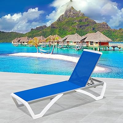 Buy Outdoor Chaise Aluminum Lounge Chairs Pool Plastic Adjustable Backrest Lounge Chair All Weather Patio Beach Textilene Lounger 1 Blue Chair W O Table Online In Poland B092md39dn