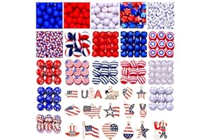 NVENF 660PCS+ Patriotic Beads Charms for Jewelry Making American Flag Heart Star Charms 4th of July Acrylic Crystal Clay Star Loose Beads for DIY Necklace Bracelet Earrings