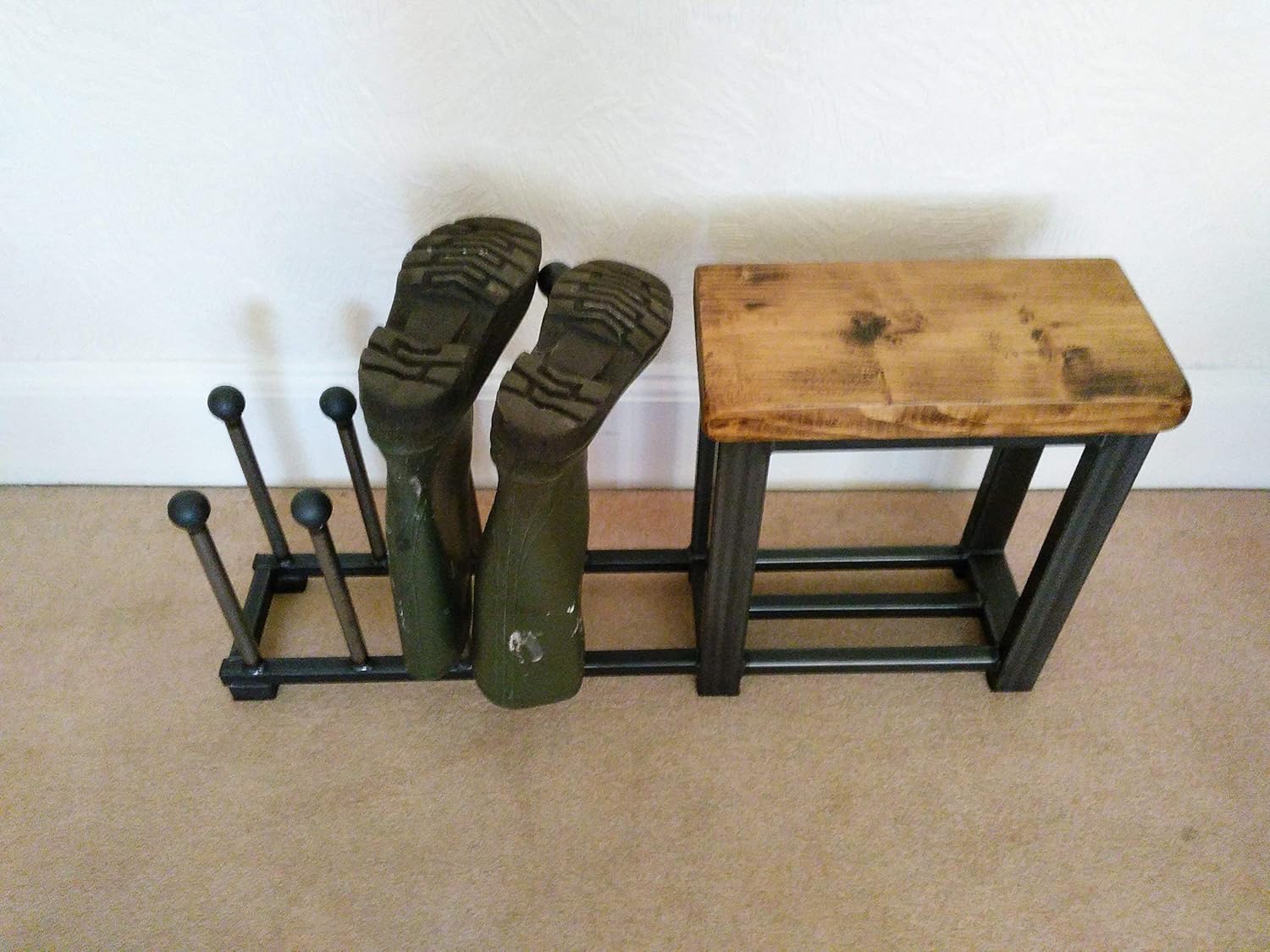 Welly boot rack hallway bench seat with shoe rack to base rustic industrial Amazon.co.uk Handmade