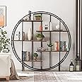 Bookcase Round 5 Tier Bookshelf Open Freestanding Storage Shelf Metal Plant Stand, Display Stand for Living Room Home Office Entryway Bedroom, Rustic Brown