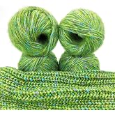 Kniteasy 4 Pack Metallic Blend Yarn, 200g/600yds Shiny Sparkle Yarn with Gold Thread, 2mm Soft Wool Polyester Mix Yarn for Crocheting, Knitting, Light Garments, Scarves, Hats DIY Crafts (3#Green)