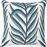 GENVER Tropical Leaf Plants Blue and Dark Blue Leaves Embroidered Throw Pillow Cover, Floral Decor Plant Pillowcase for Farmhouse Couch Living Room Sofa Bedroom Chair Office Shop 18 x 18 Inches