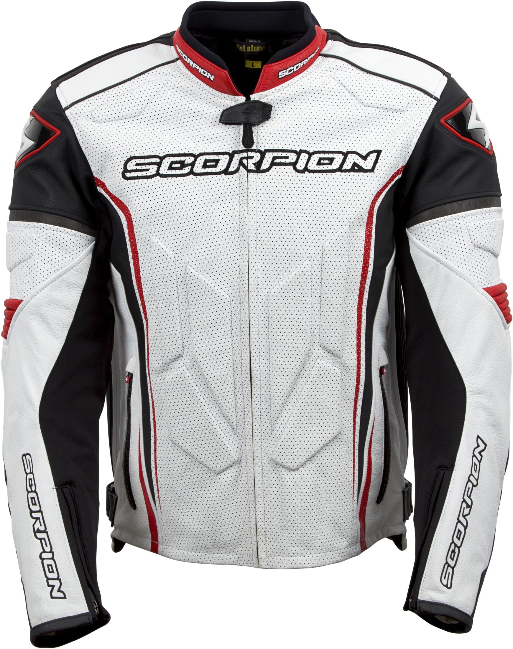 ScorpionExo Clutch Men's Leather Sport Motorcycle Jacket (White/Red, Large)