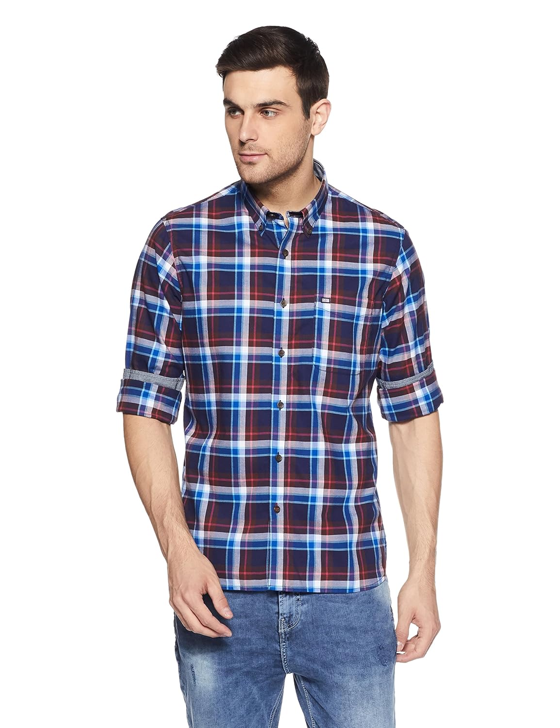 arrow sports men's checkered slim fit casual shirt