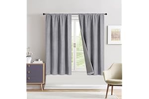 Home Beyond & HB design - Linen Look 100% Blackout Curtain Set 2 Panels - Thermal Insulated Room Window Curtains for Living R