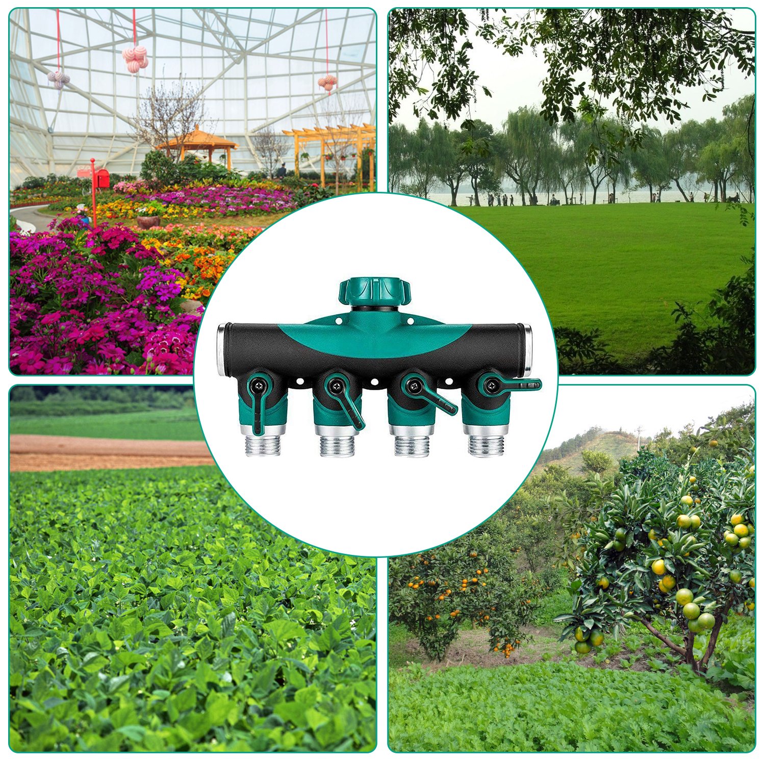 bedee 4 Way Garden Hose Splitter, 4 Way Garden Hose Connector Garden Tap Adaptor Faucet Splitter Outdoor Utility Tap Connector with 4 Connectors/4 Individual Water Valve/8 Rubber Washers for Garden Irrigation Watering