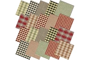 Hahafelt 10 Pcs Christmas Fabric Bundles Vintage 20 x 20 Inch Christmas Plaid Stripe Fat Quarters Holiday Squares Sewing Fabrics Precut Quilting Patchwork for Xmas DIY Handmade Crafting