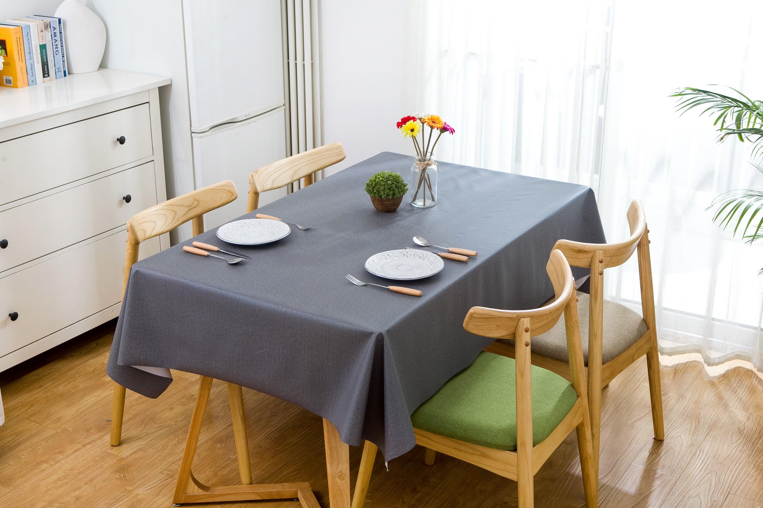 GREENANTS Heavy Duty Vinyl Rectangle Wipe Clean PVC Tablecloth for Patio Gardens Kitchen Dinning Room,Oil-Proof/Waterproof Stain-Resistant/Mildew-Proof Cover (54'' x 108'' - 137 x 275 cm, Dark Gray)