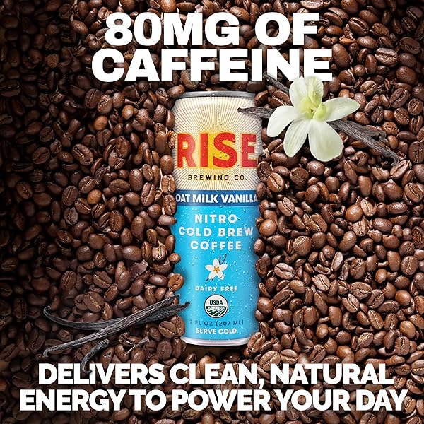 RISE BREWING CO. | VANILLA OAT MILK NITRO COLD BREW COFFEE | NO SUGAR ADDED & NO DAIRY | ORGANIC & NON-GMO | LOW ACIDITY & VEGAN | 7 FL. OZ. CANS