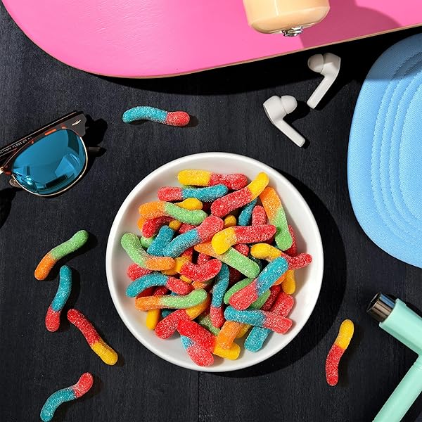 TROLLI SOUR BRITE CRAWLERS, CANDY, CHERRY-LEMON, STRAWBERRY-GRAPE & ORANGE-LIME, SWEET AND SOUR, GUMMY WORMS, 28.8 OZ