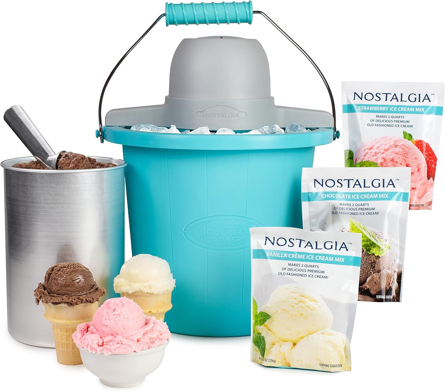 Nostalgia ICMP400BBUN Electric Ice Cream Maker, 4 quart, Blue