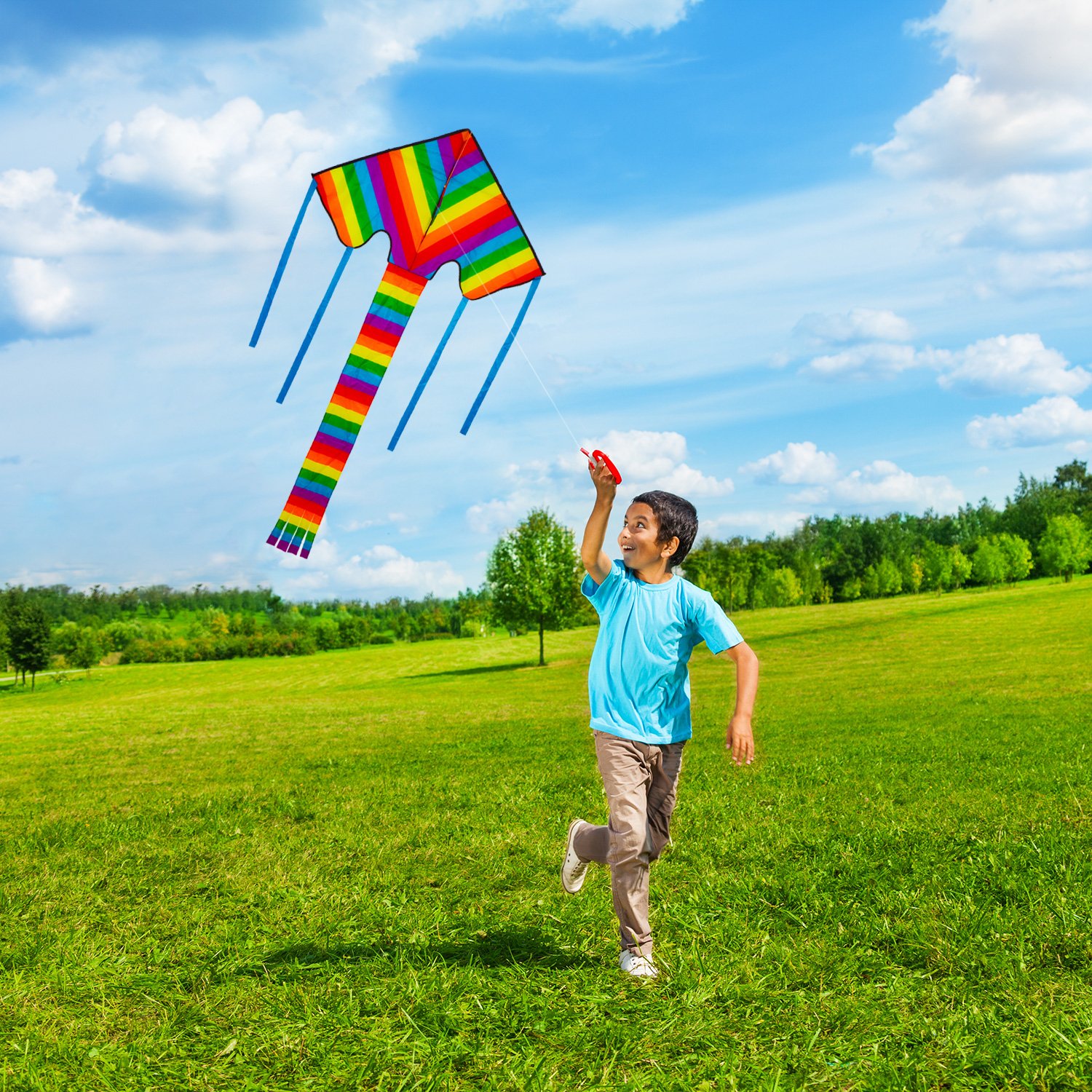 Beautiful Rainbow Kite For Kids And Adults (Large) - Bright Colours That Really POP! Very Easy To Fly - Suitable For Beginners, Boys, Girls, Children and Adults. Outdoor Games Activities and Summer Fun. Comes With Lifetime Warranty and Mone