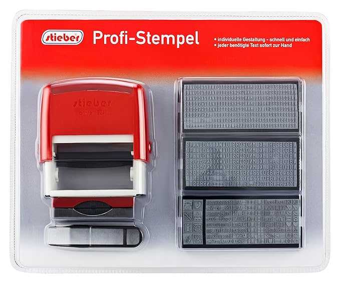 stieber Profi Stempel 5 Zeilen SUPER Maxi Set 2015: 6 Typensätze, 2 Kissen, Stempelunterlage (Bügelfarbe unten wählbar) (Büge