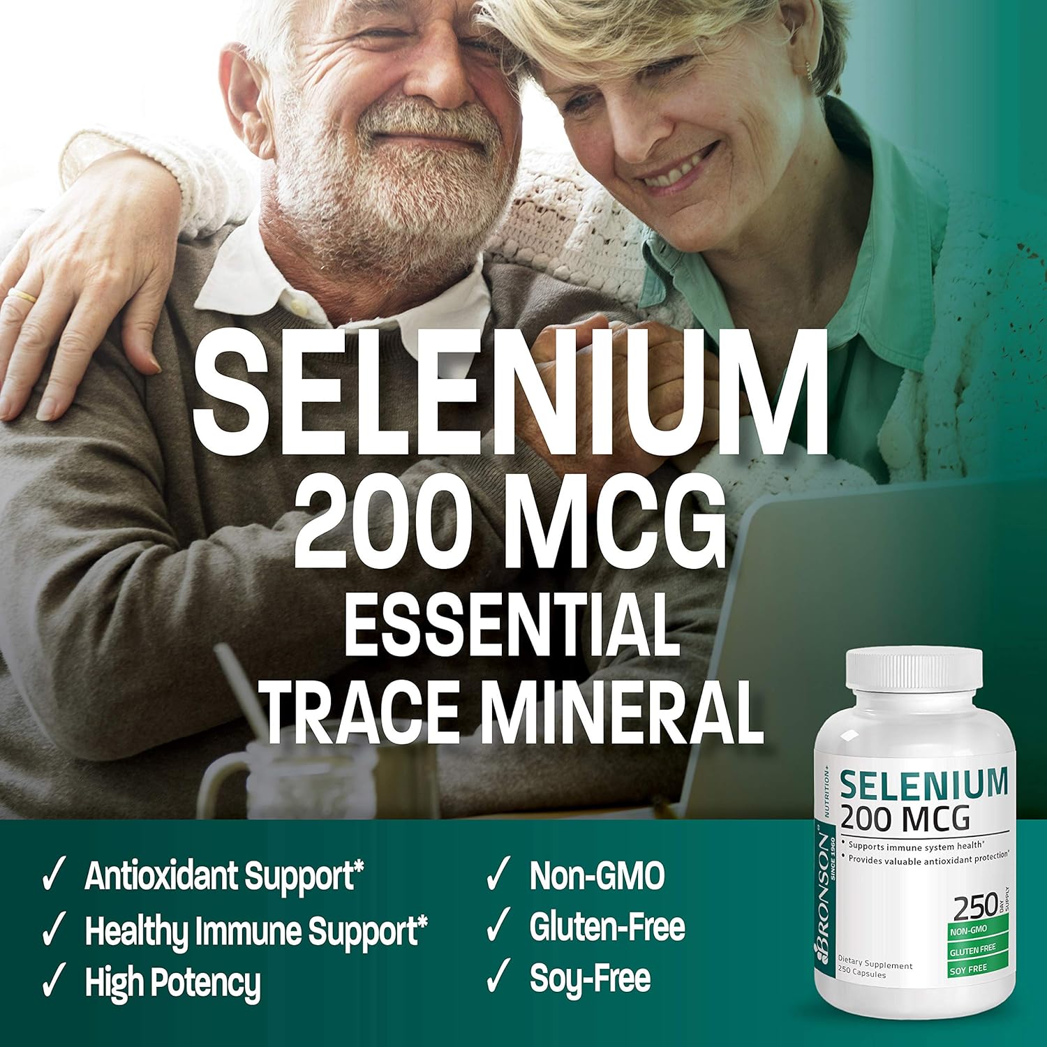 Selenium 200 Mcg for Immune System, Thyroid, Prostate and Heart Health - Selenium Amino Acid Complex - Essential Trace Mineral with Superior Absorption, Non GMO, 250 Capsules: Health & Personal Care