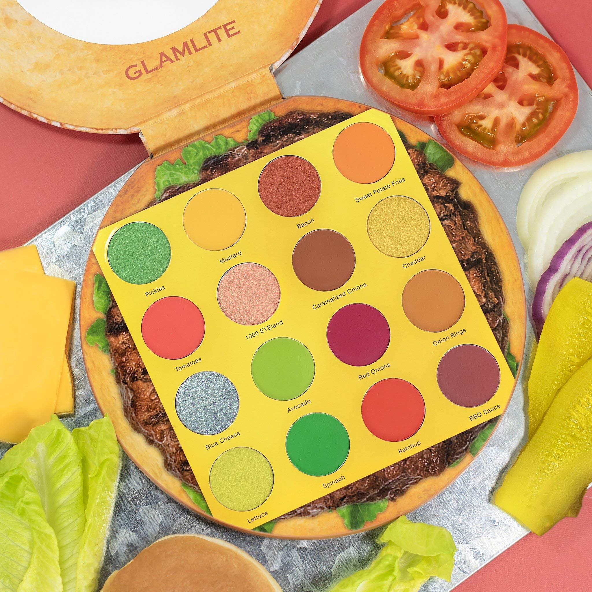 Glamlite Cosmetics Eyeshadow Palette! Taco Palette 15 Highly Pigmented Shades! Burger Palette 16 Mix Shades Colors Neon, Diamond & Shimmers! Vegan & Cruelty Free! Choose From Burger or Taco! (Burger)