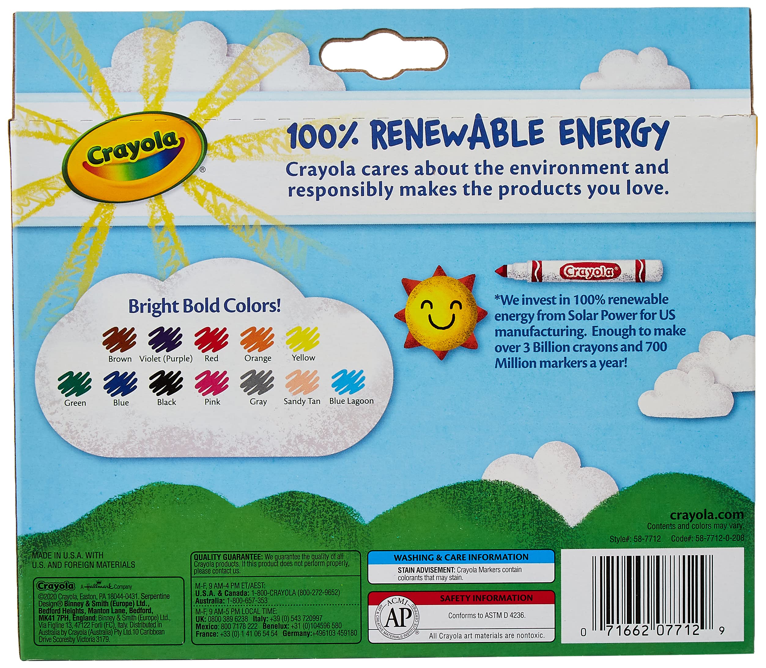 Crayola CRA-58-7712 Classic Non-Washable Marker, Broad-Line, 12 Colors/Set