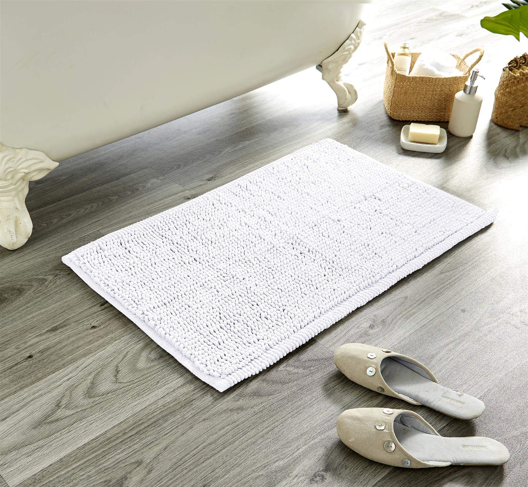 Olivia Rocco Bath Mat Plain Super Soft Deep Pile Heavy Weight Micro Bobble Bathmat Bathroom Shower Mat, 50 x 80 cm, White — image 1