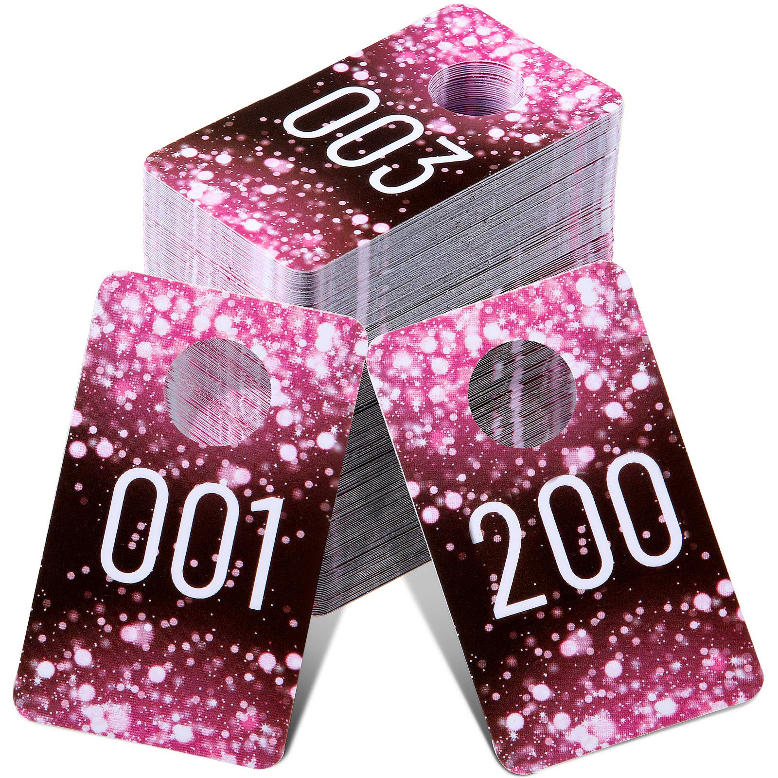 Jetec Live Plastic Number Tags, Consecutive Reusable Normal and Mirrored Image Number Tags for Live Coat Room Hanger Cards(Pink, 200 Pieces)