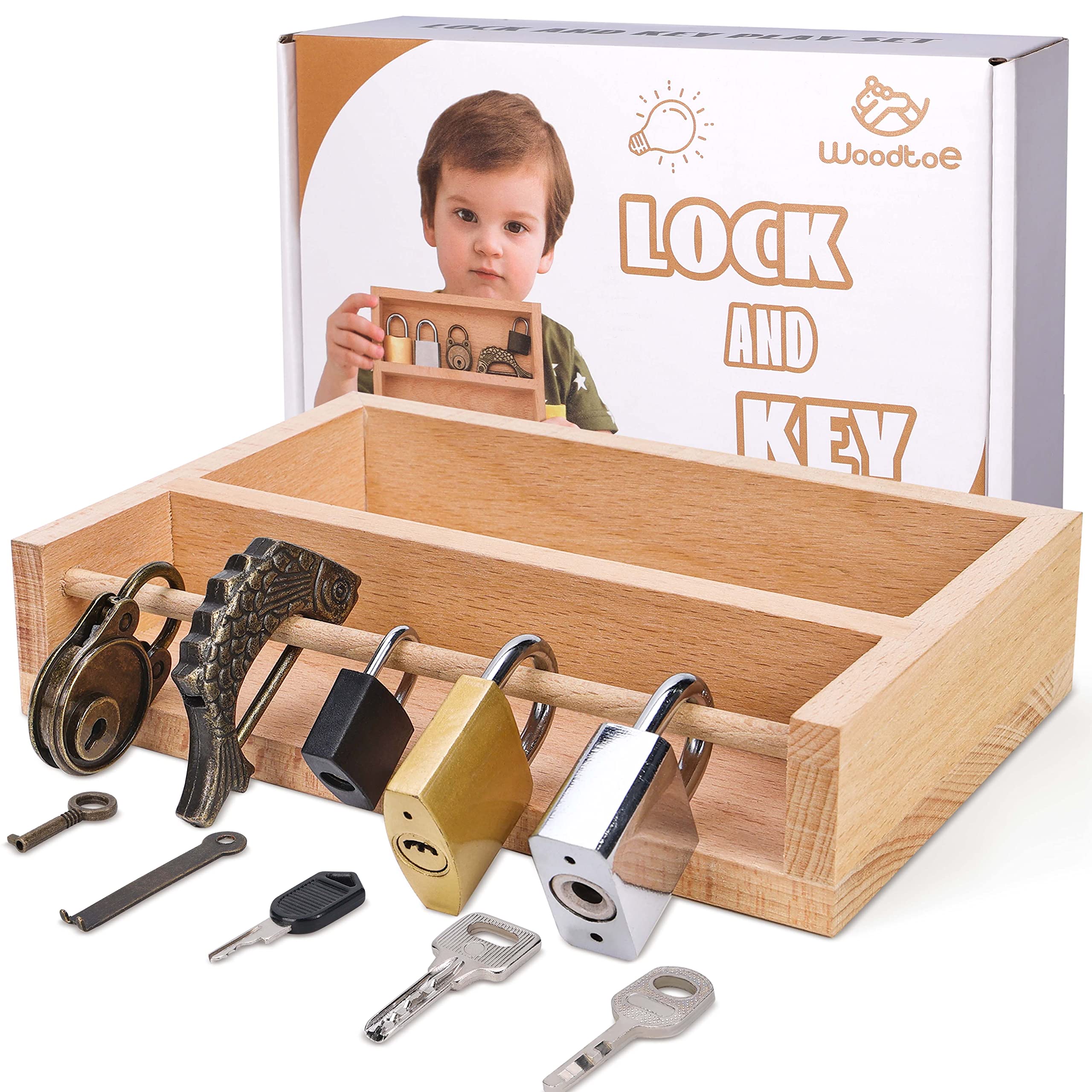 Photo 1 of Woodtoe Montessori Lock and Key Toy Set for Kids, Educational Lock Set Keys, Wooden Learning Montessori Materials for 3 4 5 6 Toddlers, Preschool, Home Classroom STEM Educational Birthday Toys