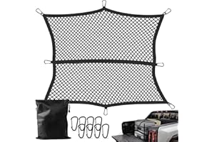 DAYACOCO Truck Bed Cargo Net, Stretchable from 4'x4' to 7'x7',High Elastic Cargo Net with Storage Bag and 8 rustproof Buckles, Ideal for ATV, SUV, UTV, Truck and Boat Use, Black