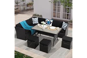 KIGOTY Patio Set 7-Piece Outdoor Dining Set,Patio Table and Chairs Set with Soft Cushions Lawn Furniture for Deck,Backyard, Garden(B-Black)