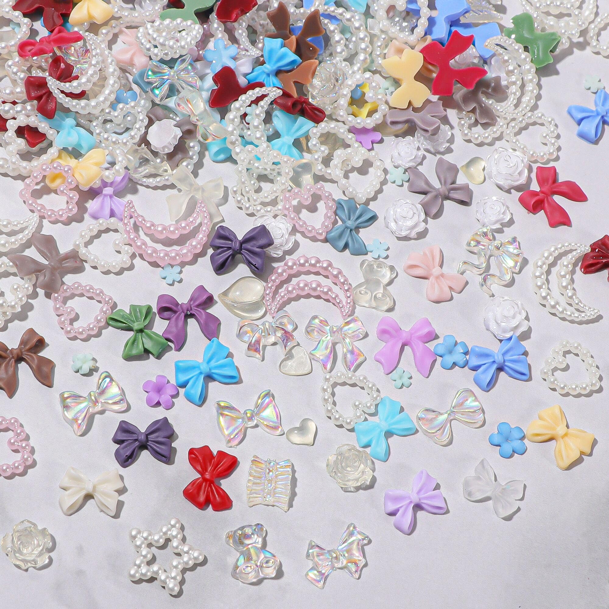 Resin Nail Art Charms - 400PCS Multi Shapes Flower Bow Bear Moon Heart Nail Rhinestones, DIY Crafts Jewelry Accessories (Multi-color)