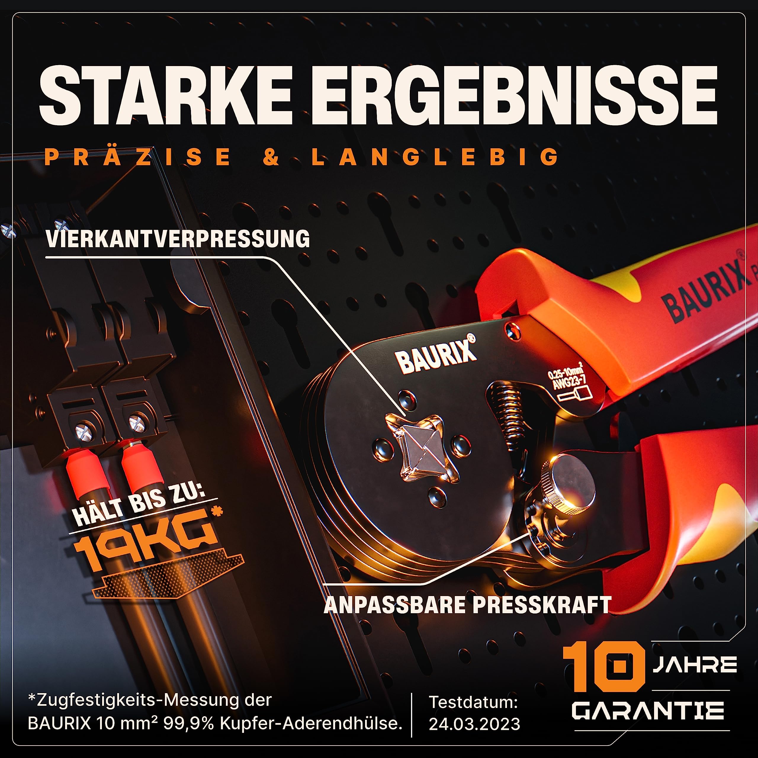 BAURIX® Crimpzange Set mit 1800 Aderendhülsen Set I Aderendhülsenzange selbsteinstellend [Für 0,25-10mm²] I Krimpzange, Crimpzangen, Crimp Zange, Presszange - Modell: PERSEUS (4-Kant) 2