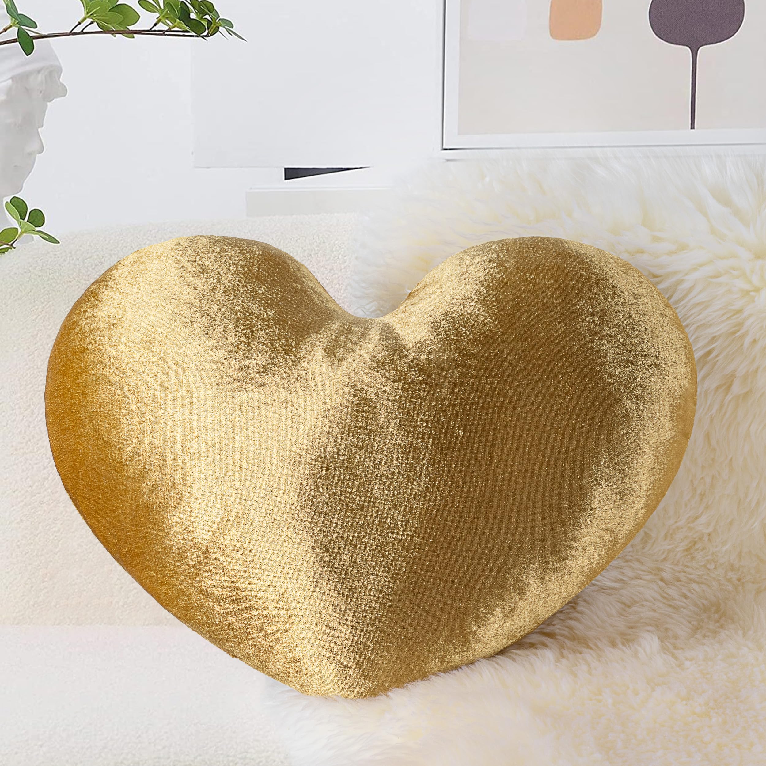 Photo 1 of AELS Heart Shaped Pillow, 20 Inches Heart Decorative Throw Pillows, Velvet Love Cute Pillows, Valentines Day Decorations, Wedding Decor, Living Room Bedroom Nursery Decor, Golden