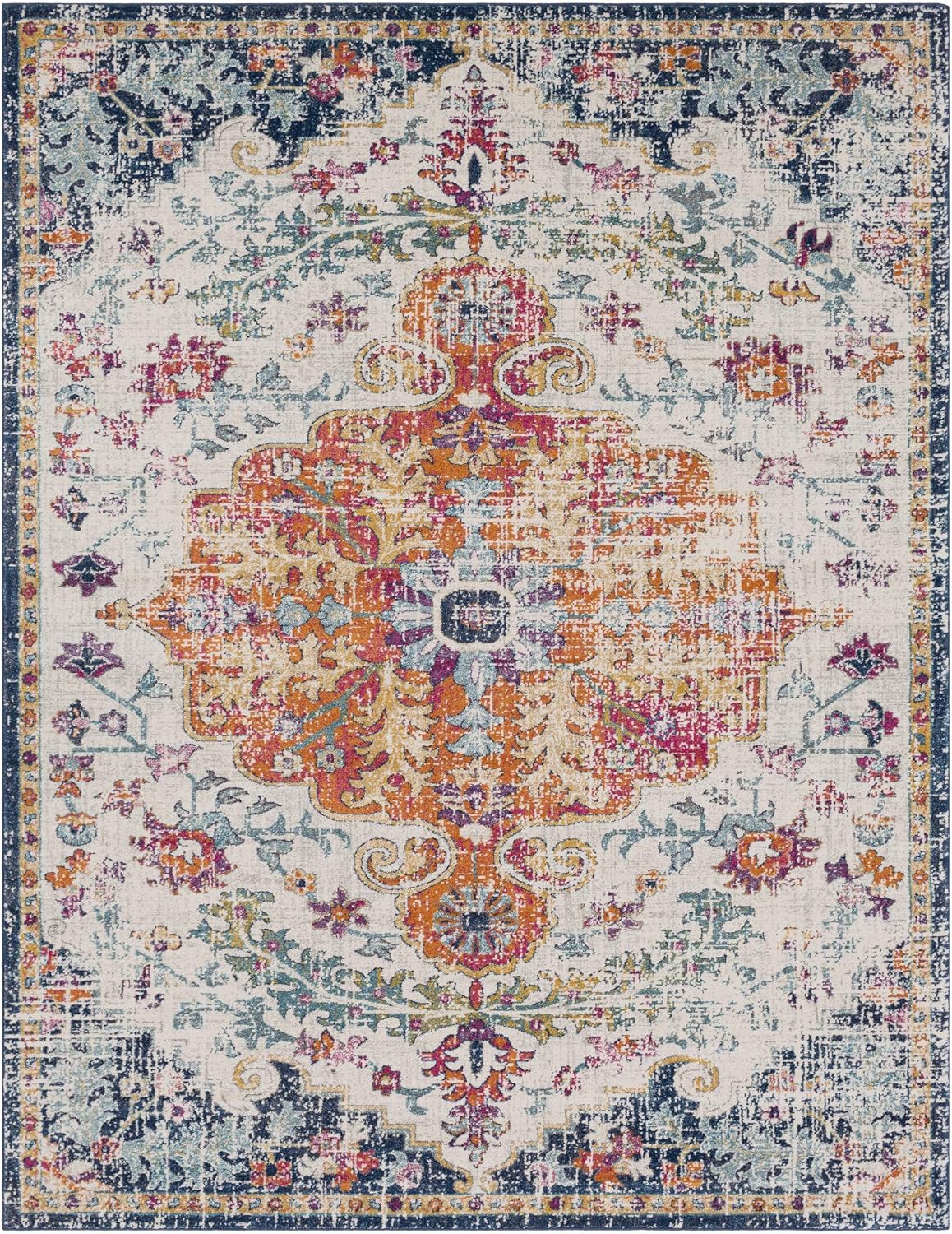 Artistic Weavers Odelia Updated Traditional Rug Orange/Navy 7'10" x 10'3: Furniture & Decor