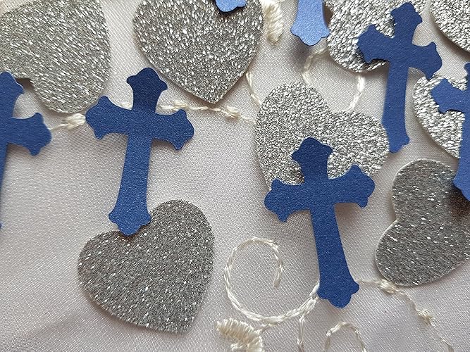 Cross Navy Blue Silver Gold Glitter Boys Party Hearts Confetti
