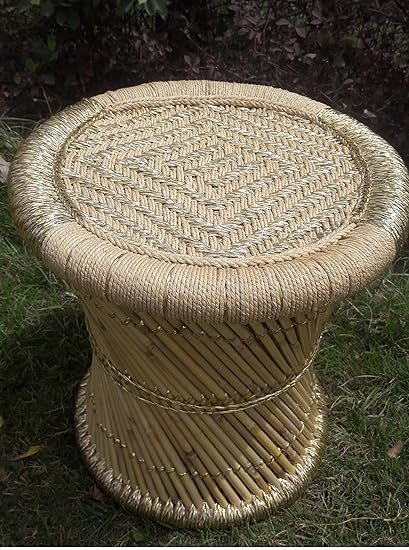 Patiostack Bamboo Handicraft Patio Ottoman Vintage Wicker