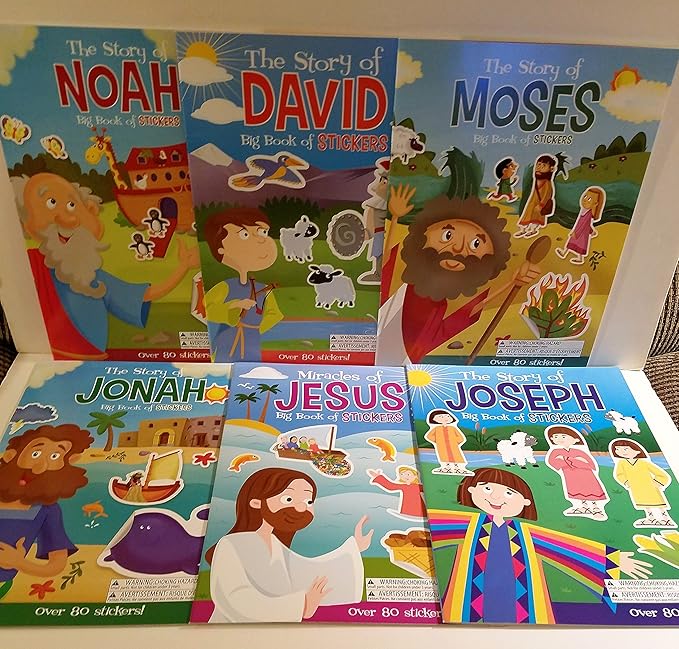 Amazon Com 6 Big Sticker Books Of Bible Hero Stories Moses David Noah Joseph Jonah And Jesus Toys Games