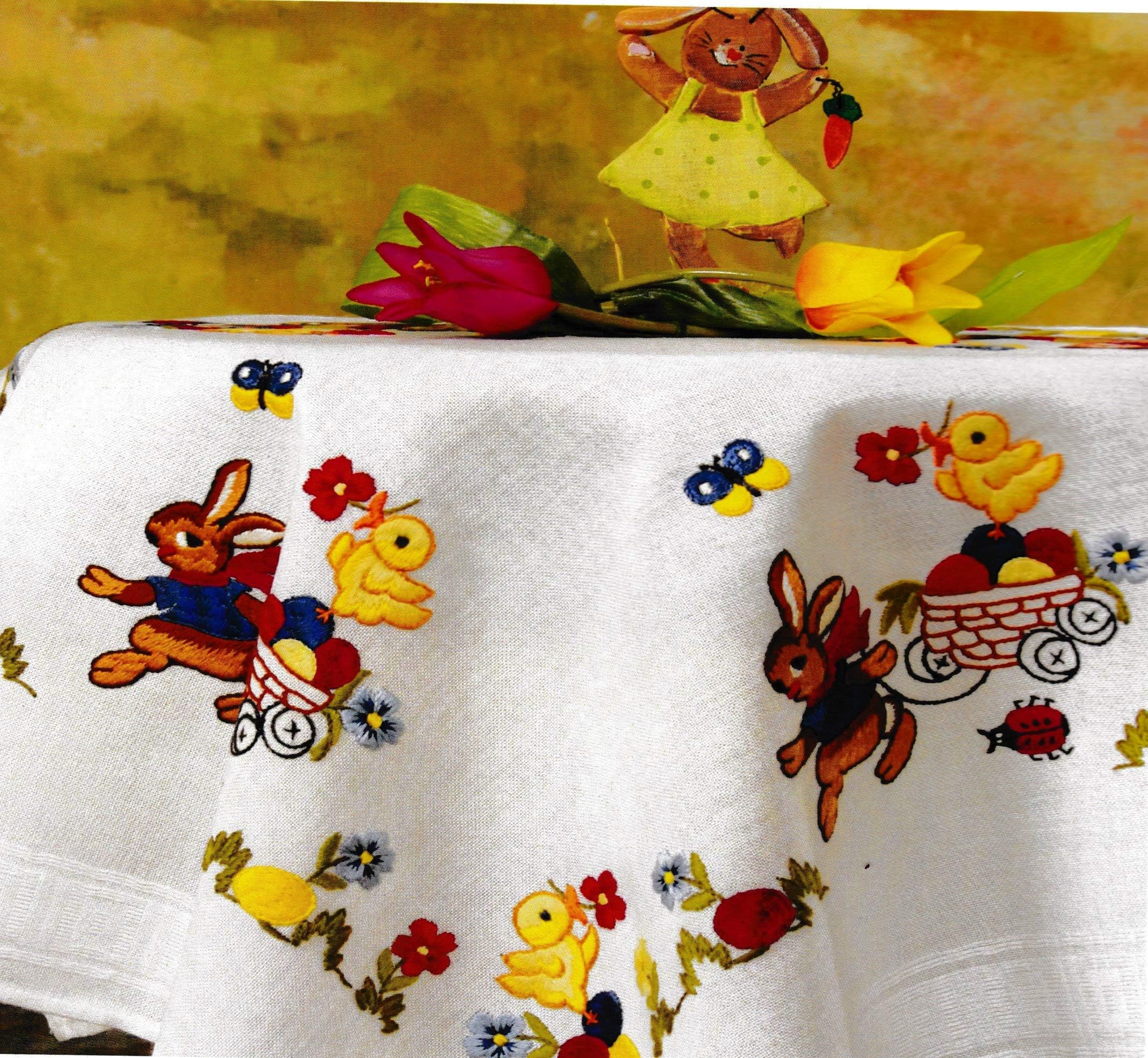 Printed Stamped Cross Stitch Tablecloth Kit for Embroidery (Easter Bunny 1256)