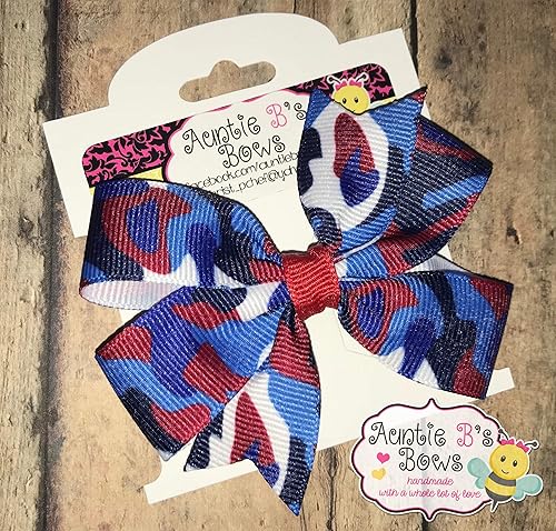 Amazon Com Camo Red White And Blue Hair Bow 3 Handmade