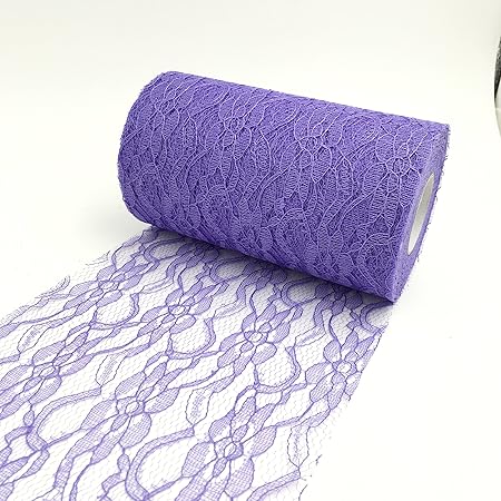 Paor 6 Inch 25 Yard Lace Tulle Fabric For Wedding Decorative Ribbon Table Runner Chair Deco Purple