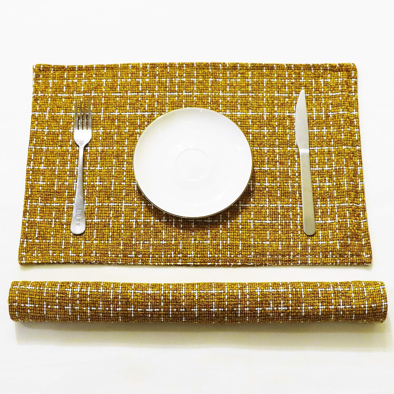 SLOW COW Linen Placemats Heat Resistant Dining Table Place Mats Kitchen Washable Table Mats Set of 2, Brown Mustard: Home & Kitchen
