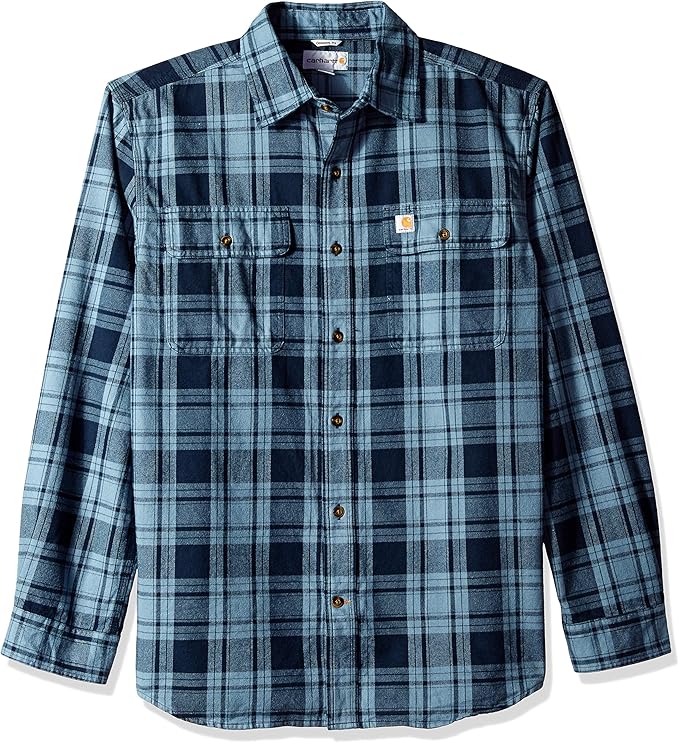 Carhartt Men's Hubbard Plaid Flannel Shirt, Steel Blue, 2XLarge at