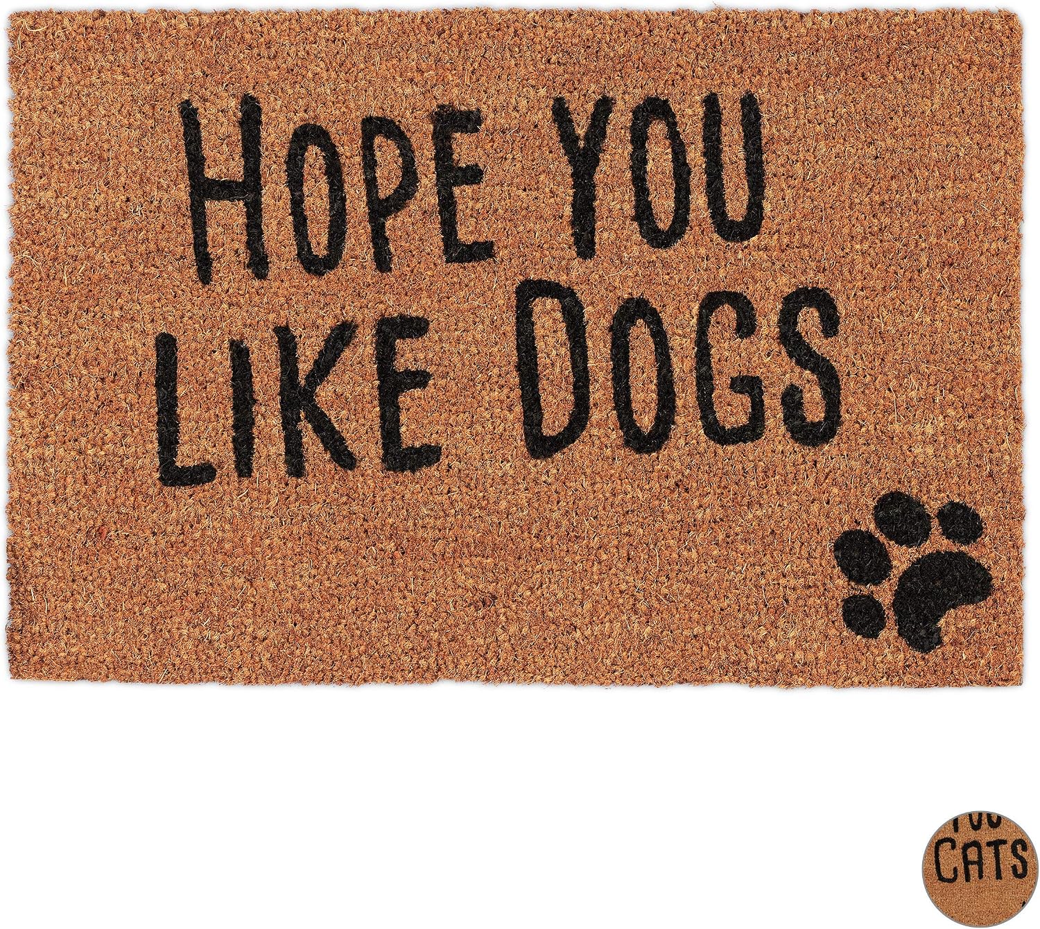 Relaxdays Doormat with Slogan, Hope You Like Dogs, Animal Theme, Coconut Fibres, Outdoors, Indoors, Welcome Mat 40x60cm