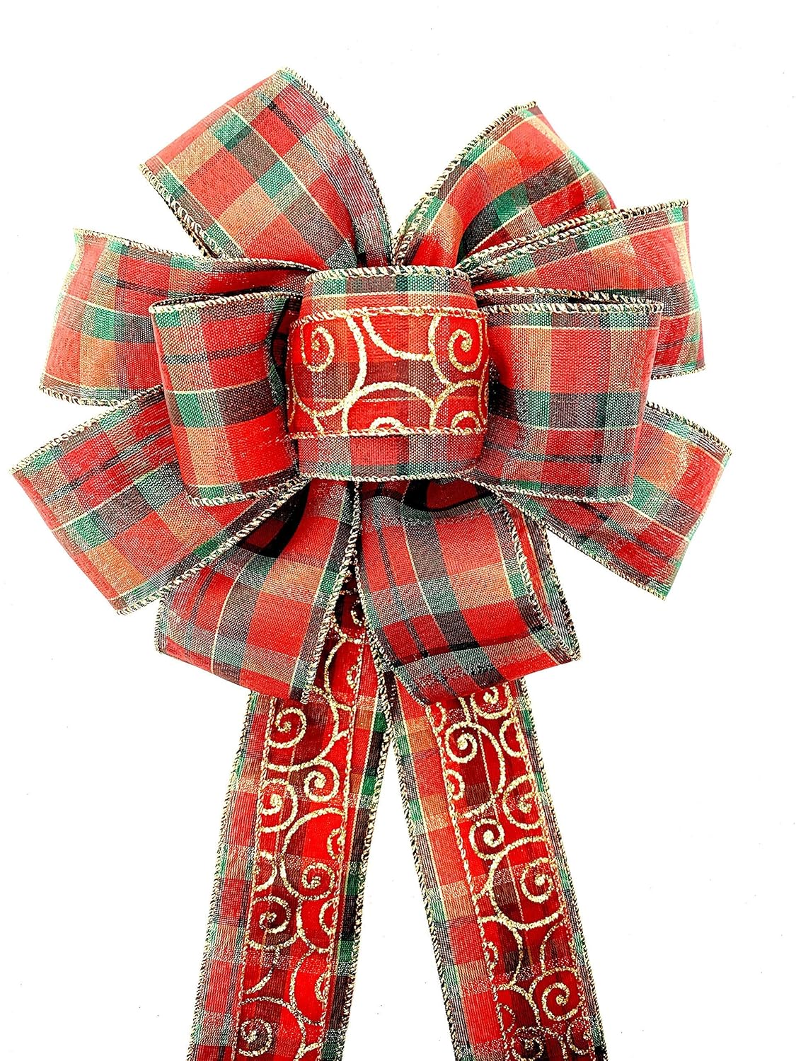 Red Green Gold Christmas Tree Topper, Red