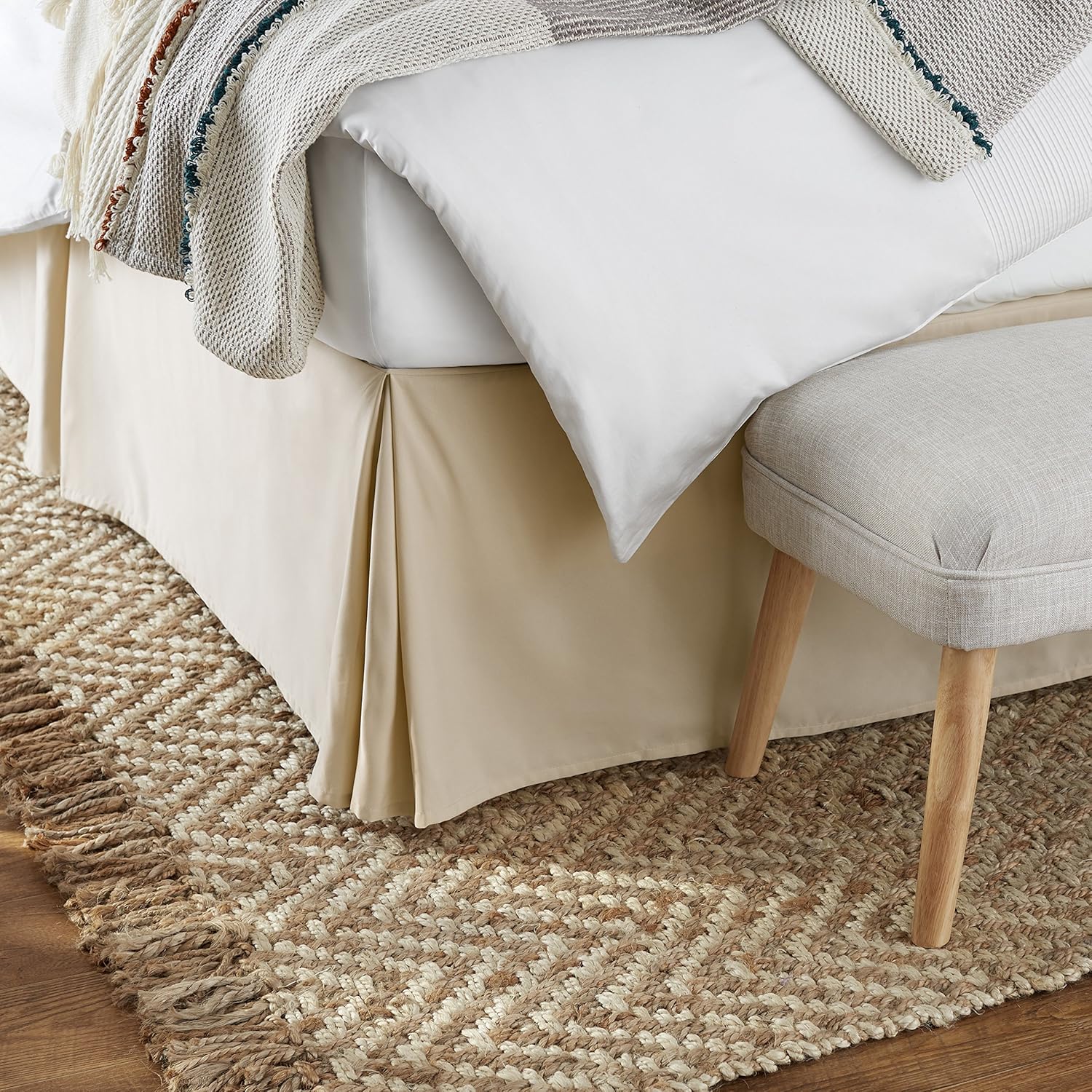  Basics Pleated Bed Skirt - Queen, Beige: Home & Kitchen