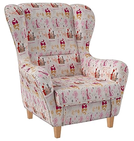 Supellex, Ohrensessel/Fernsehsessel Sofia mit Hocker, Dessin: Katzen