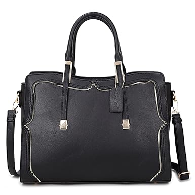 Dasein Top Handle Handbag Zip Purse Fashion Shoulder Bag Structured Crossbody Satchel Vegan Leather (8172-black)