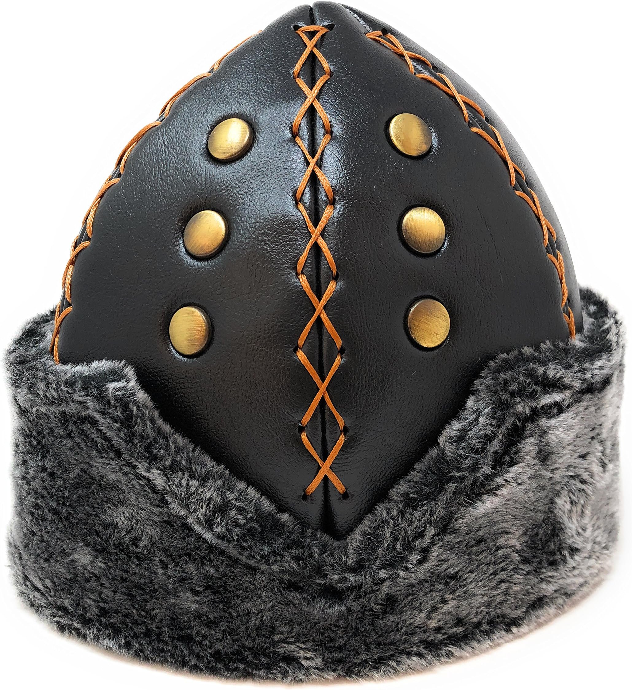 Interway Trading Ottoman Turkish Handmade Hat Mid Century Ertugrul Dirilis Bork Faux Leather Fur Cap