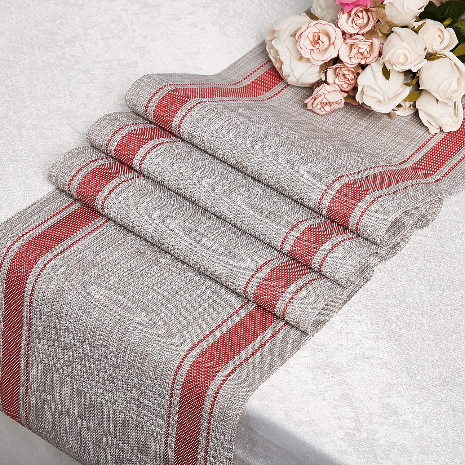 DOLOPL PVC Valentines Red Table Runners 12"×72" Easy to Clean Non-Slip Heat Resistant Modern Table Runner for Family Dinner Dining Office Kitchen Table