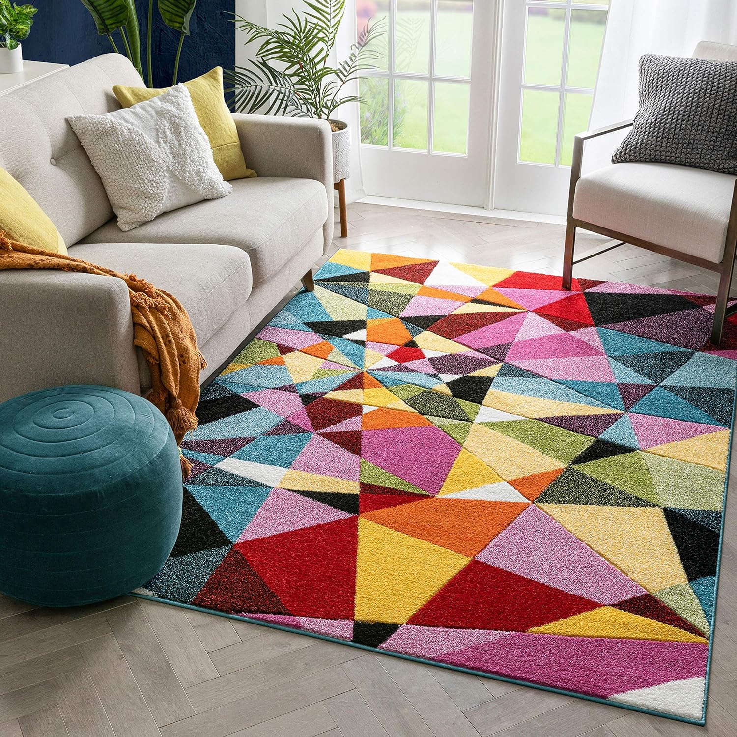 Amazon Com Well Woven Marvelous Angles Multi Hand Carved Abstract Geometric Pattern Area Rug 8x10 7 10 X 9 10 Kitchen Dining